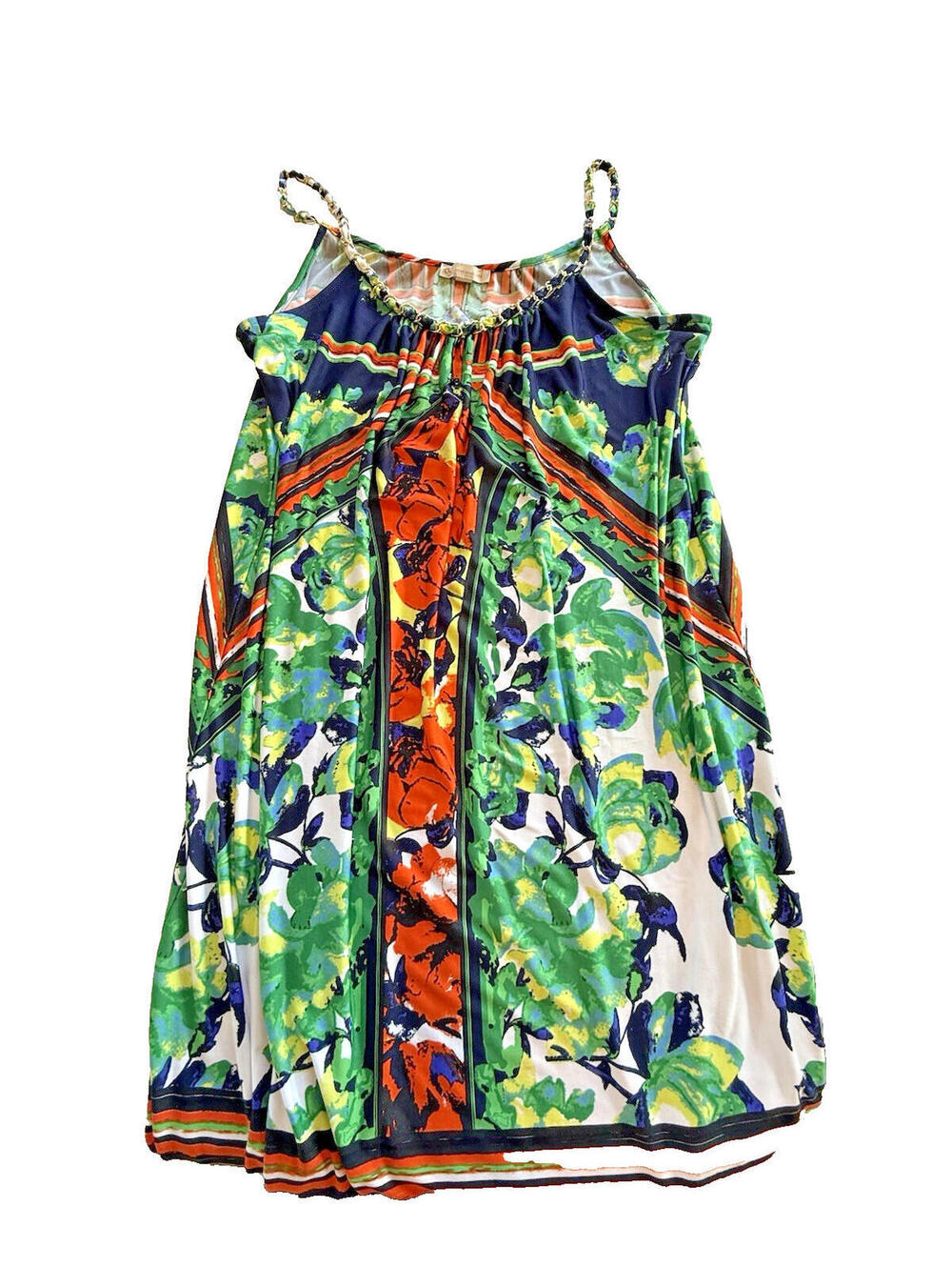 Strappy Chain Neck floral midi sundress, tropical, boho sz xlg, vacation, beachy